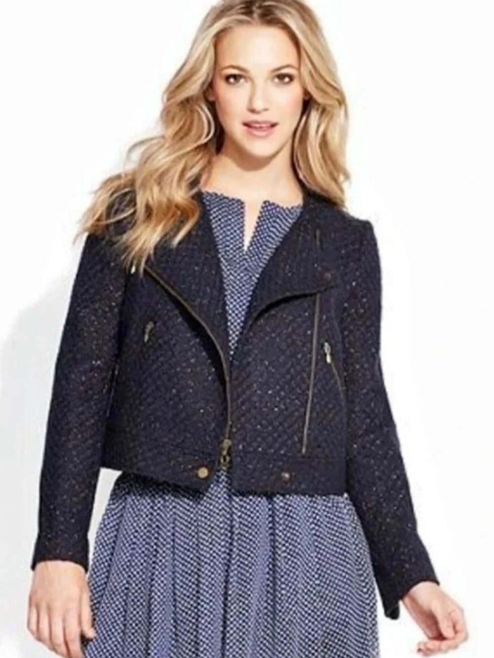 QMack Tweed navy and gold Jacket in Sz medium